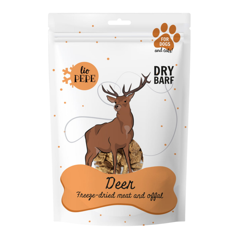 Brieža filejas gabaliņi liofilizēti 180g 100% dabīgs HUMAN GRADE gardums suņiem un kaķiem