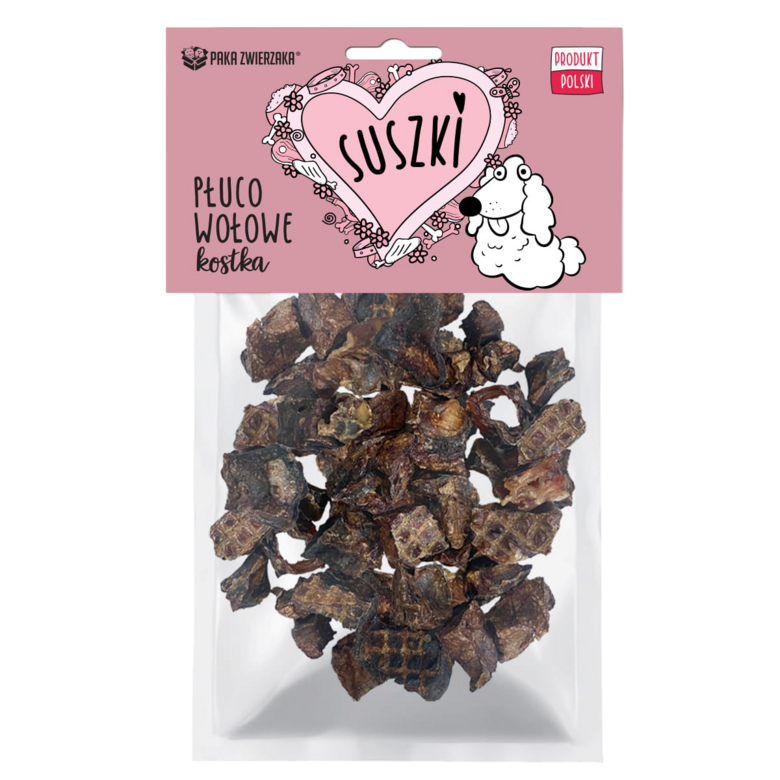 Liellopu gaļas plaušu kubi dabīgi kārumi suņiem 100g