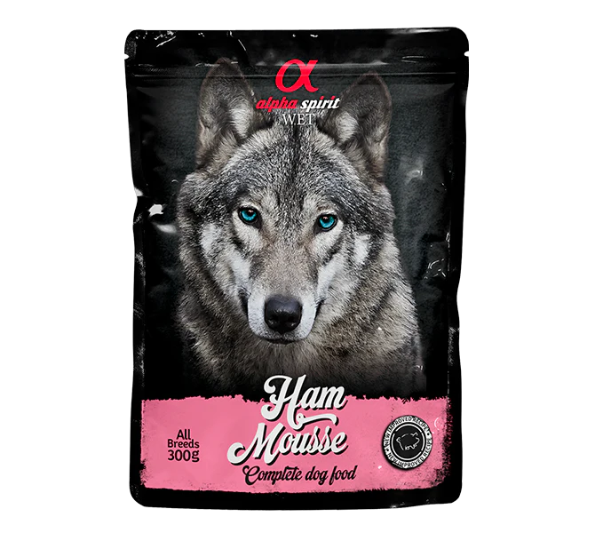 Cūkgaļas pastēte pilnvērtīga mitrā barība rupja maluma Alpha Spirit 85 g | 300 g