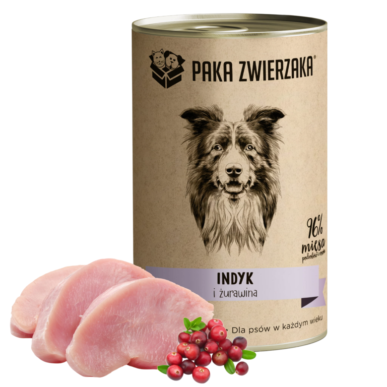 Tītara gaļa ar dzērvenēm pilnvērtīga un sabalansēta mitrā barība visu šķirņu kucēniem un pieaugušiem suņiem 400g