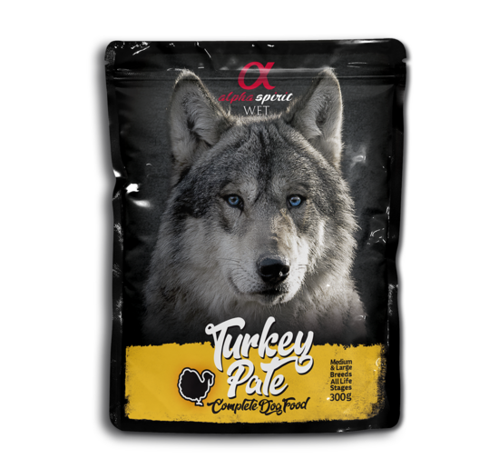 Tītara gaļas pastēte pilnvērtīga mitrā barība rupja maluma Alpha Spirit 85 g | 300 g