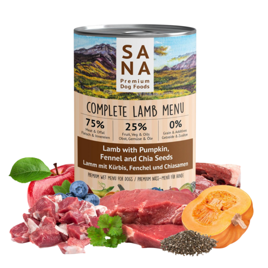 Jēra gaļa ar ķirbi, fenheli un čia sēklām suņiem 800g