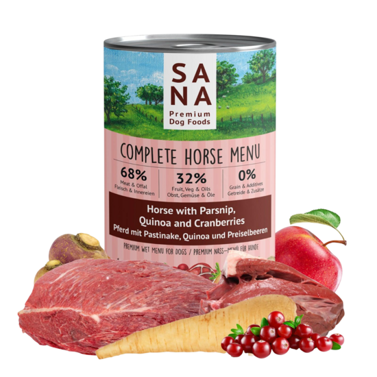 Zirga gaļa ar pastinaku, kvinoju un dzērvenēm suņiem 800g